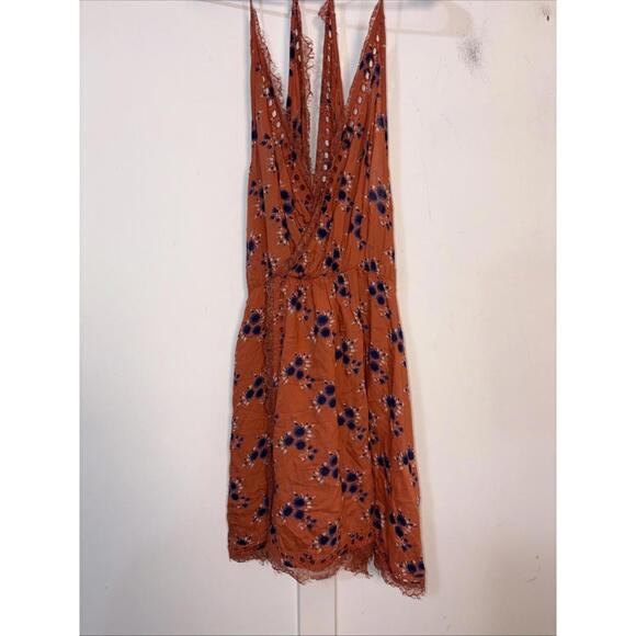 Dresses & Skirts - Intimately Free People Orange Floral Mini Dress Lace Wrap Eyelet Medium New